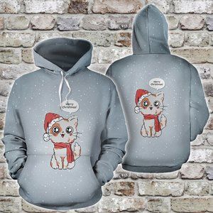 Cute cat santa hay merry christmas hoodie 3d